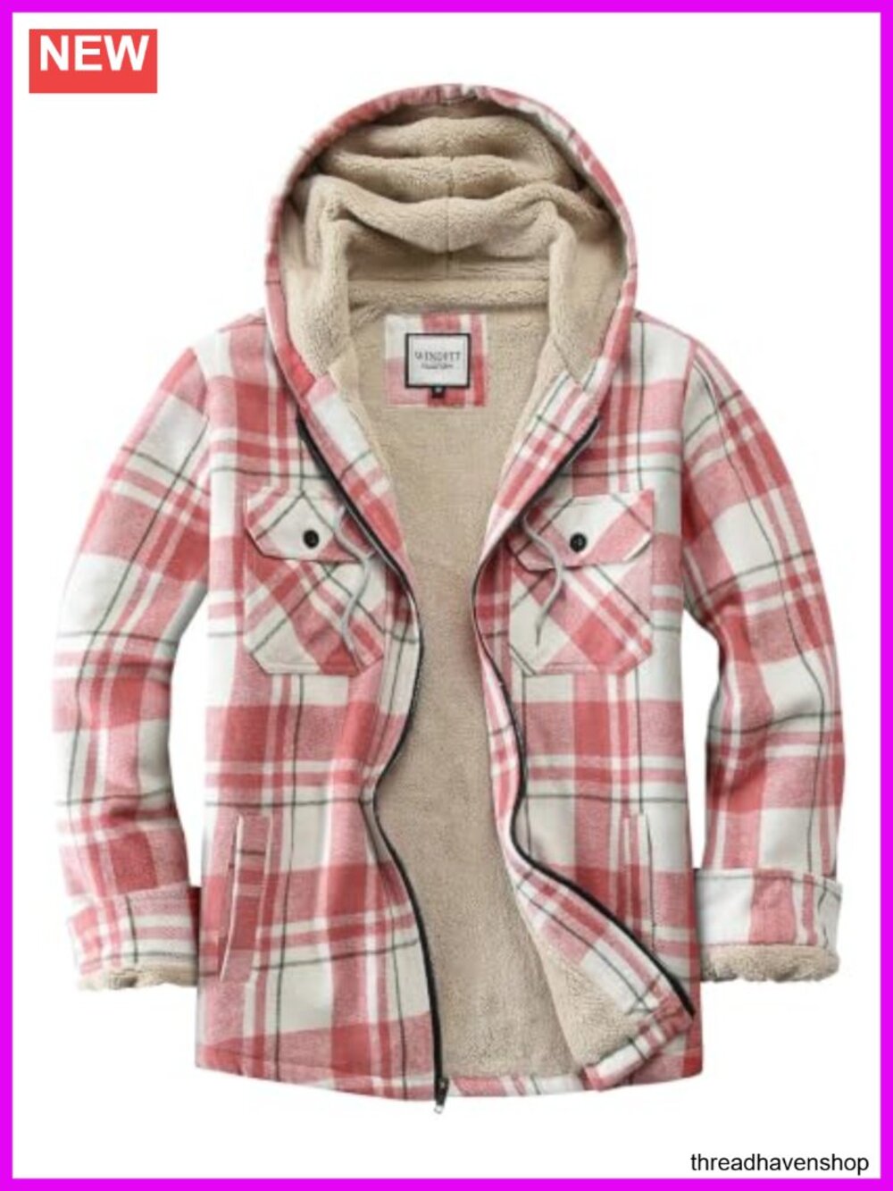 Full Zip Fleece Flannel Jacket Plaid Sherpa Lined Jacket